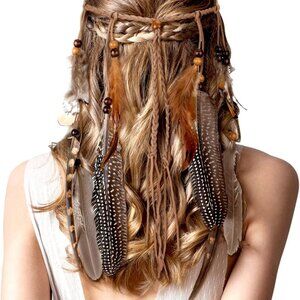 Feather Headband for Women - Hippie Indian Hair Accessories for Costume